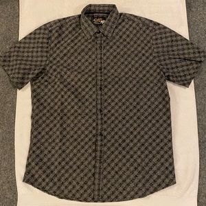 Grey and black floral plaid button up